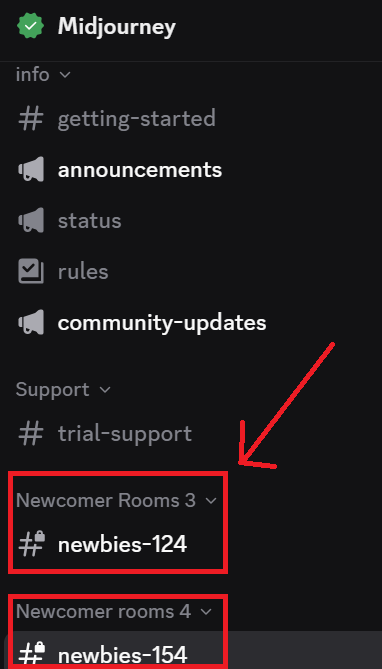 Midjourney's newbie account in the Discord
