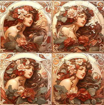 Best Midjourney Ai Art with 4 images if a girl with pink background