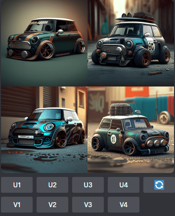 Result of the Processing the midjourney ai job with the variation options and upscaling options