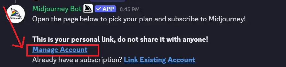 A Midjourney bot that takes you to the billing page