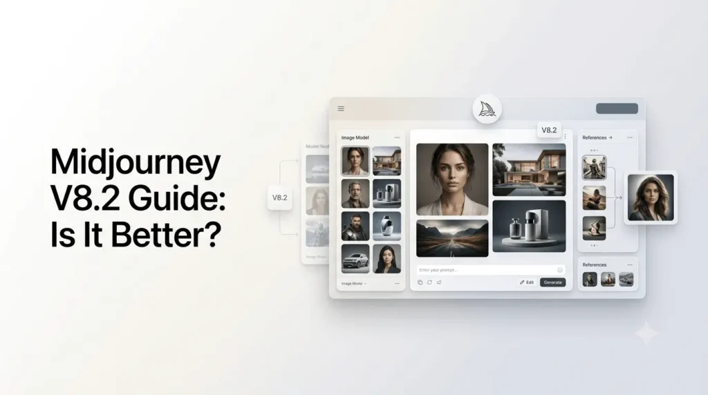 Current image: Midjourney V8.2 Guide showing the latest AI image generation and editing workflow.